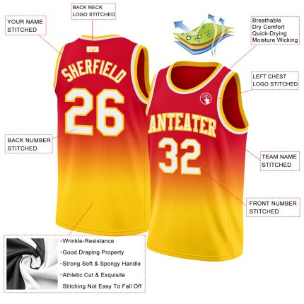Personalized Red White-Gold Authentic Fade Fashion Basketball Jersey Team Custom Name and Number