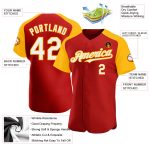 Personalized Red White-Gold Authentic Raglan Sleeves Baseball Jersey Team Custom Name and Number