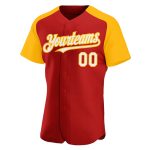Personalized Red White-Gold Authentic Raglan Sleeves Baseball Jersey Team Custom Name and Number