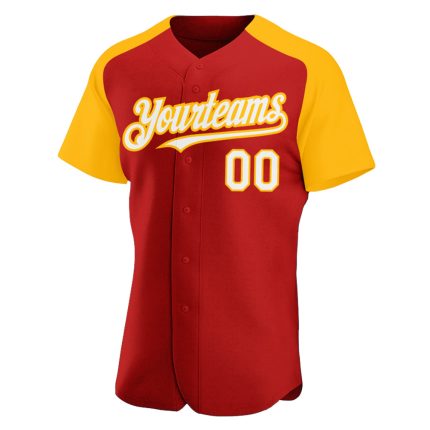 Personalized Red White-Gold Authentic Raglan Sleeves Baseball Jersey Team Custom Name and Number