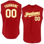 Personalized Red White-Gold Authentic Sleeveless Baseball Jersey