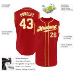 Personalized Red White-Gold Authentic Sleeveless Baseball Jersey Team Custom Name and Number