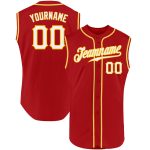 Personalized Red White-Gold Authentic Sleeveless Baseball Jersey Team Custom Name and Number