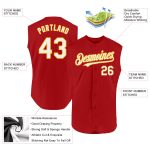 Personalized Red White-Gold Authentic Sleeveless Baseball Jersey