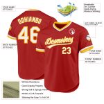 Personalized Red White-Gold Authentic Throwback Baseball Jersey