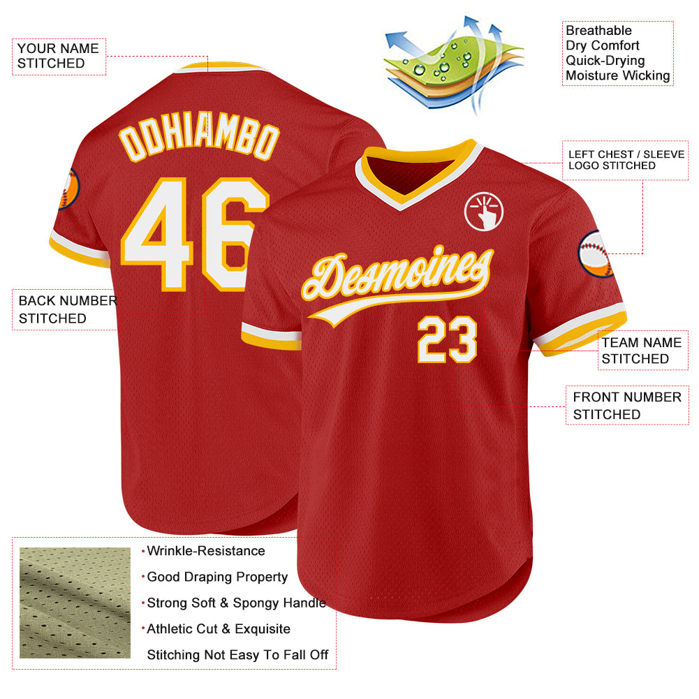 Personalized Red White-Gold Authentic Throwback Baseball Jersey Personalized Red White-Gold Authentic Throwback Baseball Jersey - Image 3