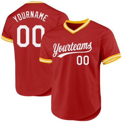 Personalized Red White-Gold Authentic Throwback Baseball Jersey Team Custom Name and Number