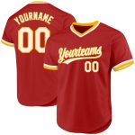Personalized Red White-Gold Authentic Throwback Baseball Jersey