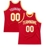 Personalized Red White-Gold Authentic Throwback Basketball Jersey