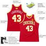 Personalized Red White-Gold Authentic Throwback Basketball Jersey
