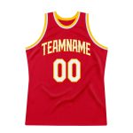 Personalized Red White-Gold Authentic Throwback Basketball Jersey