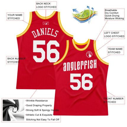 Personalized Red White-Gold Authentic Throwback Basketball Jersey Team Custom Name and Number