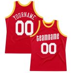 Personalized Red White-Gold Authentic Throwback Basketball Jersey Team Custom Name and Number