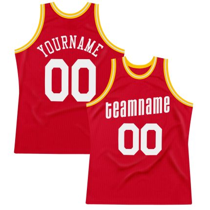 Personalized Red White-Gold Authentic Throwback Basketball Jersey Team Custom Name and Number