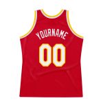 Personalized Red White-Gold Authentic Throwback Basketball Jersey