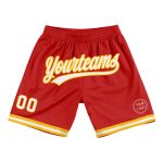 Personalized Red White-Gold Authentic Throwback Basketball Shorts