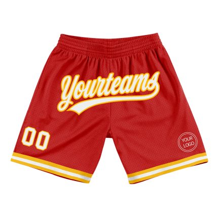 Personalized Red White-Gold Authentic Throwback Basketball Shorts