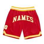 Personalized Red White-Gold Authentic Throwback Basketball Shorts Team Custom Name and Number