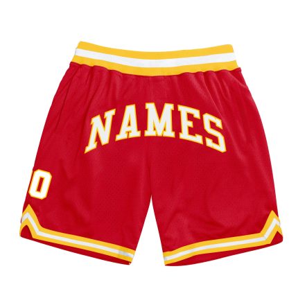 Personalized Red White-Gold Authentic Throwback Basketball Shorts Team Custom Name and Number