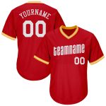 Personalized Red White-Gold Authentic Throwback Rib-Knit Baseball Jersey Shirt