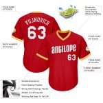 Personalized Red White-Gold Authentic Throwback Rib-Knit Baseball Jersey Shirt
