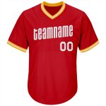 Personalized Red White-Gold Authentic Throwback Rib-Knit Baseball Jersey Shirt