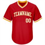 Personalized Red White-Gold Authentic Throwback Rib-Knit Baseball Jersey Shirt Team Custom Name and Number