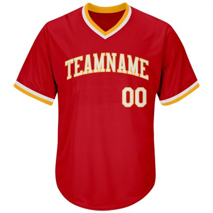 Personalized Red White-Gold Authentic Throwback Rib-Knit Baseball Jersey Shirt Team Custom Name and Number