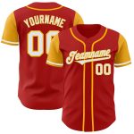 Personalized Red White-Gold Authentic Two Tone Baseball Jersey Team Custom Name and Number