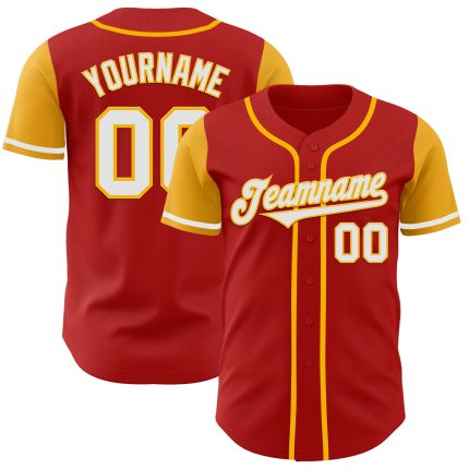 Personalized Red White-Gold Authentic Two Tone Baseball Jersey Team Custom Name and Number