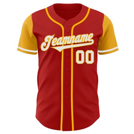Personalized Red White-Gold Authentic Two Tone Baseball Jersey Team Custom Name and Number