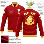 Personalized Red White-Gold Bomber Full-Snap Varsity Letterman Jacket