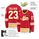Personalized Red White-Gold Hockey Jersey Team Custom Name and Number