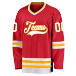 Personalized Red White-Gold Hockey Jersey Team Custom Name and Number