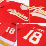 Personalized Red White-Gold Hockey Jersey Team Custom Name and Number