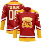 Personalized Red White-Gold Hockey Lace Neck Jersey Team Custom Name and Number