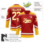 Personalized Red White-Gold Hockey Lace Neck Jersey Team Custom Name and Number