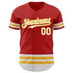 Personalized Red White-Gold Line Authentic Baseball Jersey Team Custom Name and Number
