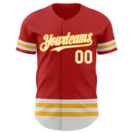 Personalized Red White-Gold Line Authentic Baseball Jersey Team Custom Name and Number