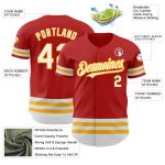 Personalized Red White-Gold Line Authentic Baseball Jersey Team Custom Name and Number