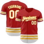 Personalized Red White-Gold Line Authentic Baseball Jersey Team Custom Name and Number