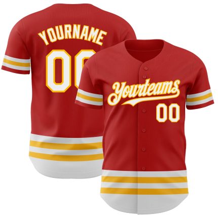 Personalized Red White-Gold Line Authentic Baseball Jersey Team Custom Name and Number