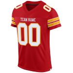 Personalized Red White-Gold Mesh Authentic Football Jersey Team Custom Name and Number