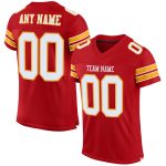 Personalized Red White-Gold Mesh Authentic Football Jersey Team Custom Name and Number