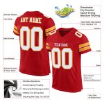 Personalized Red White-Gold Mesh Authentic Football Jersey Team Custom Name and Number