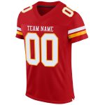 Personalized Red White-Gold Mesh Authentic Football Jersey