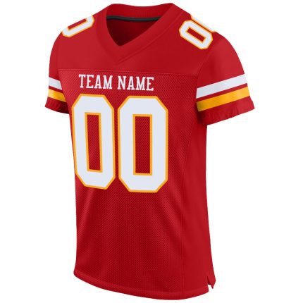 Personalized Red White-Gold Mesh Authentic Football Jersey