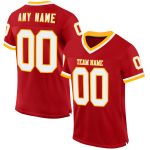 Personalized Red White-Gold Mesh Authentic Throwback Football Jersey
