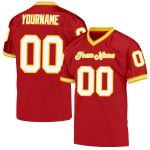 Personalized Red White-Gold Mesh Authentic Throwback Football Jersey Team Custom Name and Number