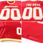 Personalized Red White-Gold Mesh Authentic Throwback Football Jersey Team Custom Name and Number